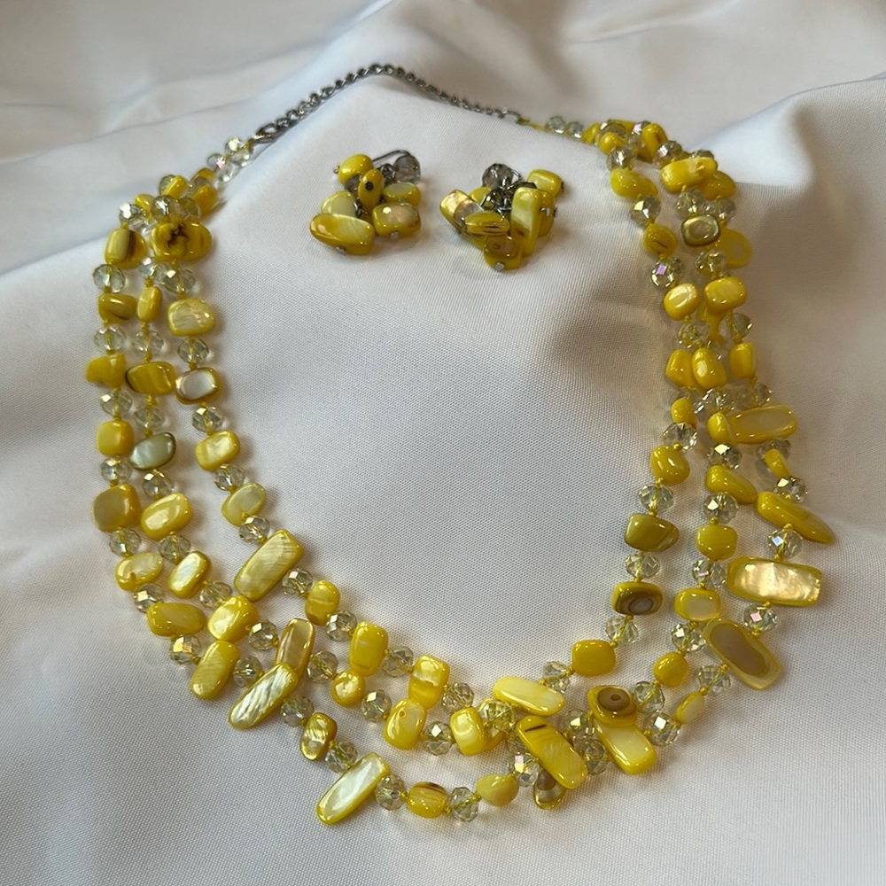Yellow Beaded Necklace and Earring Set
